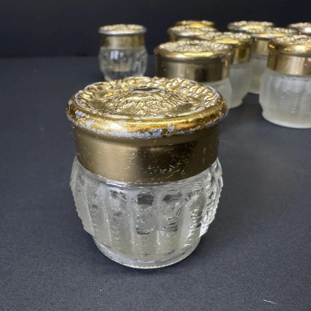VTG 1970's Estee Lauder Re-Nutriv Sheer Shell Frosted Jar Gold Top Lot Empty SM